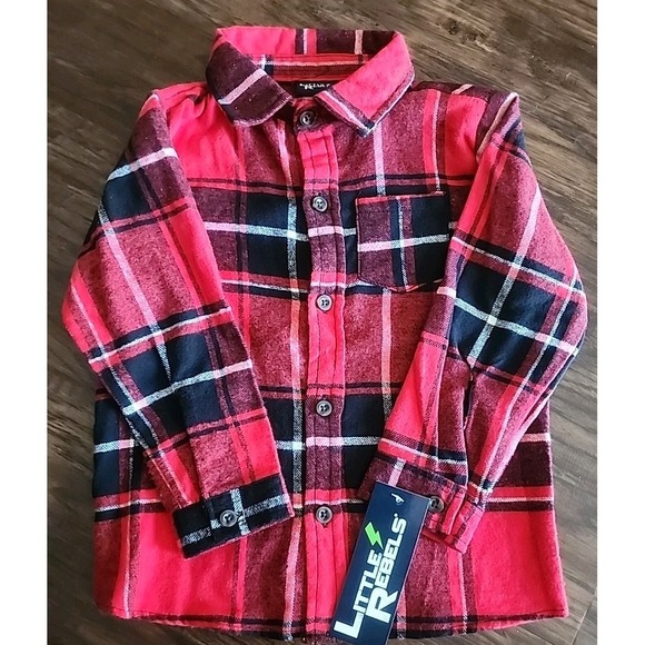 Little Rebels Boys Size 3T Button Up Long Sleeve Plaid Shirt New - Picture 1 of 5